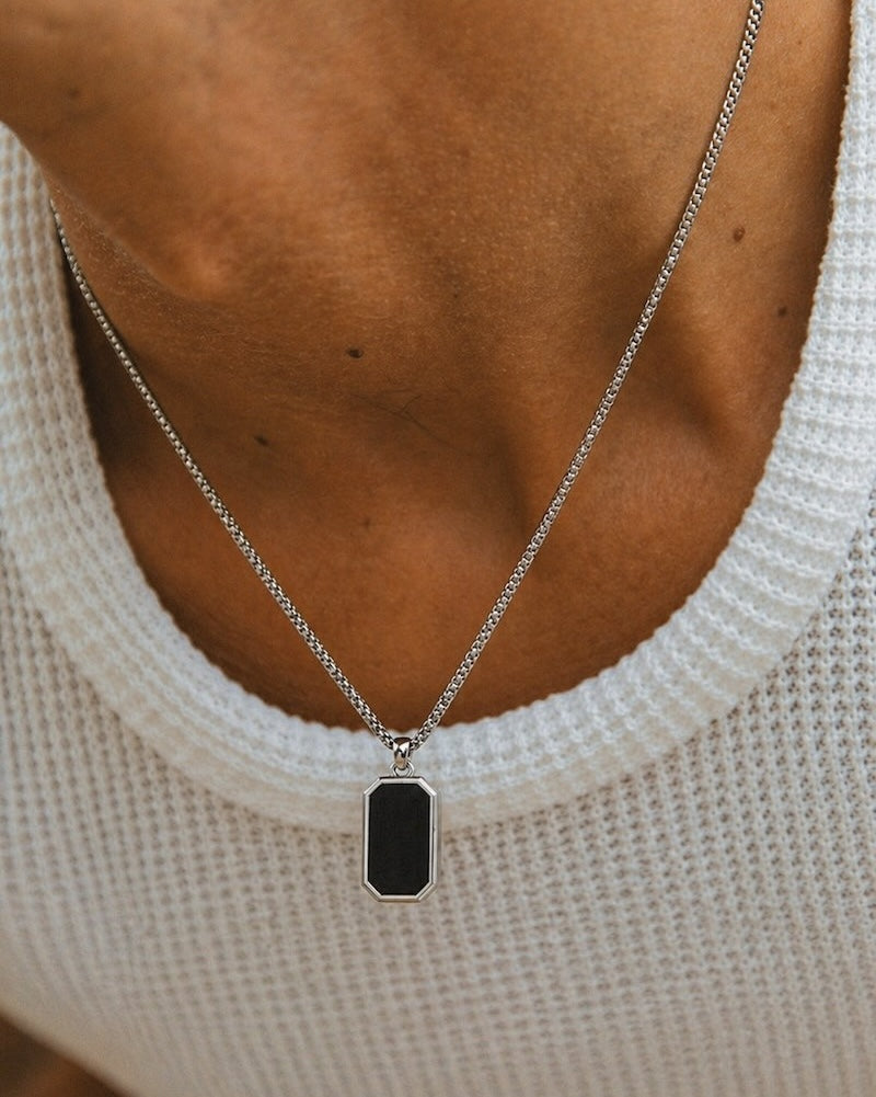 Black Stone Long Pendant